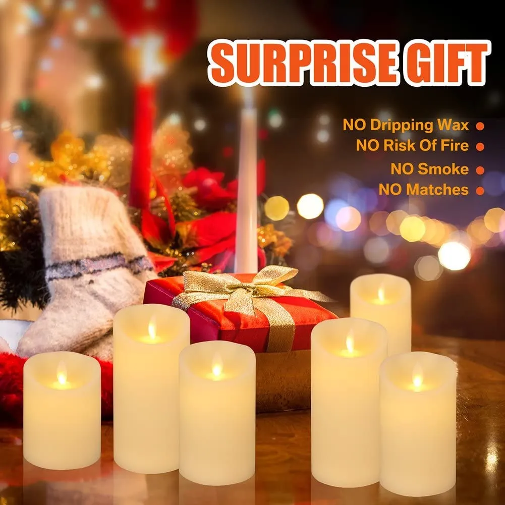 HEBEZON Flameless LED Candle Flickering Real Wax Faux Wick Moving Flame Effect Set of 3 Ivory Real Wax Pillar LED Candles Battery Operated with Remote Controller (Pack 1set