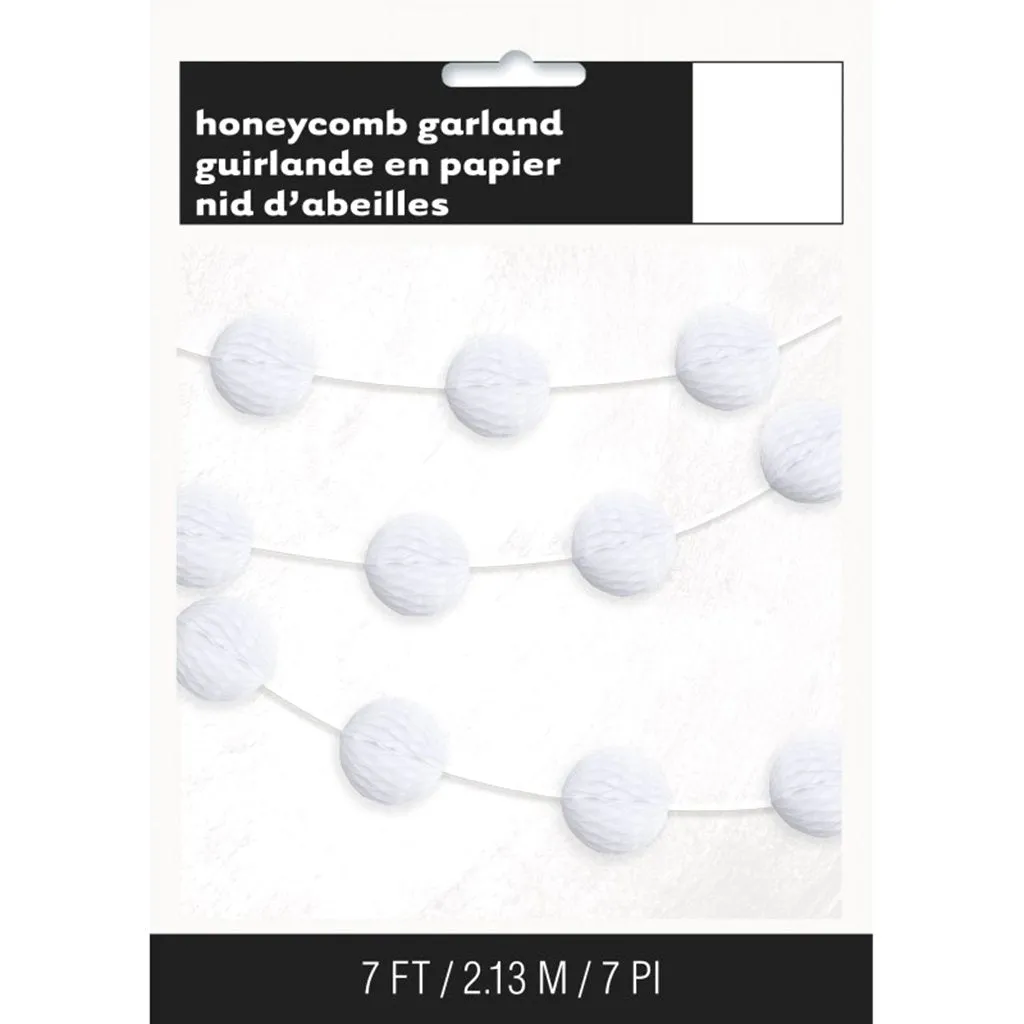 Honeycomb Ball Garland 7ft, White