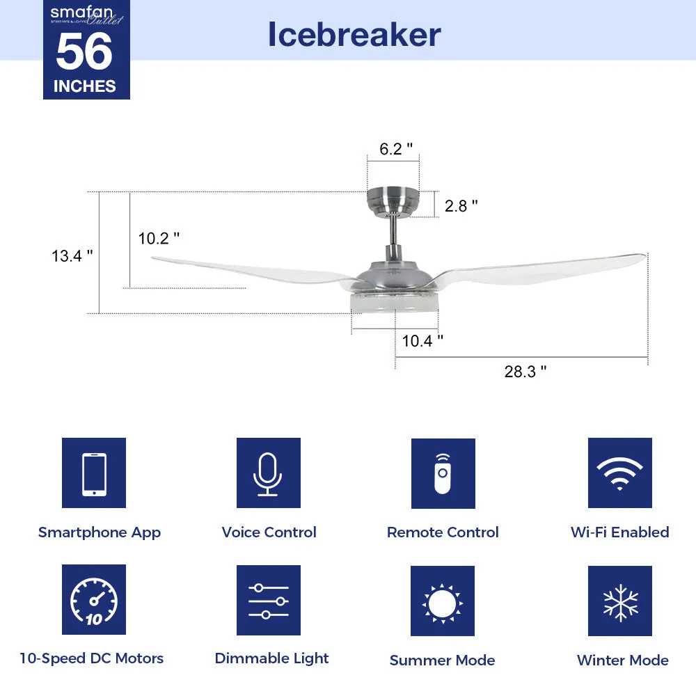 Icebreaker 56 inch WiFi Smart Ceiling Fan with LED Light - Set of 2