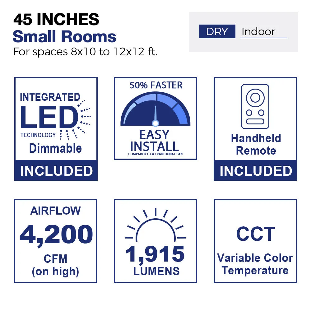 Joliet Low Profile Smart Fan with LED Light and Remote 45"