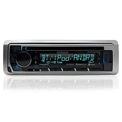 Kenwood KMRD372BT Stereo Bluetooth Receiver W/ Dash Kit Bundle Combo With 2x Kicker 6.5" Speakers W/ Adapter Brackets   Handle Bar Control For 98-2013 Harley Motorcycle   200 Watt Amp With Install Kit
