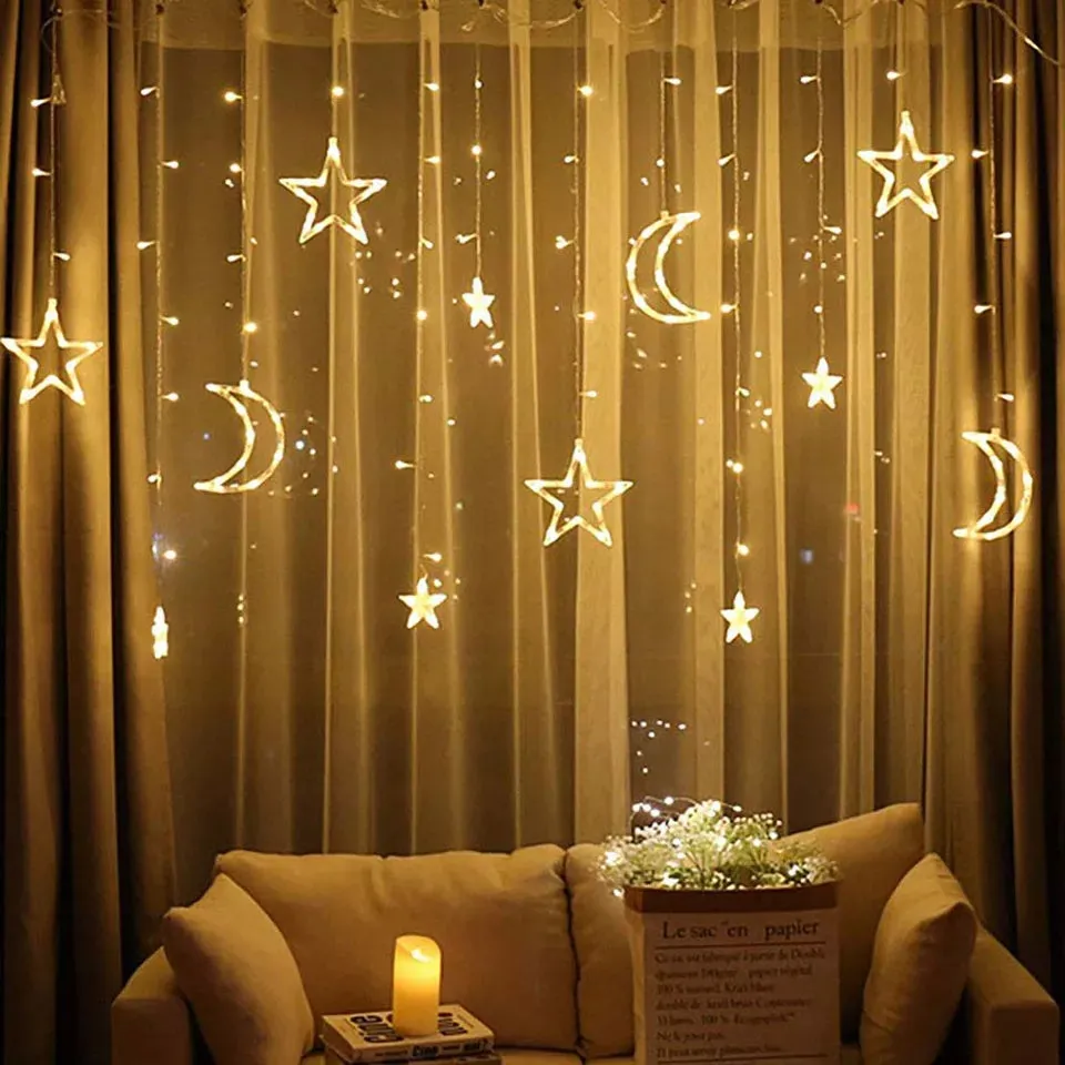 Led Mubarak Star Moon Curtain String Lights