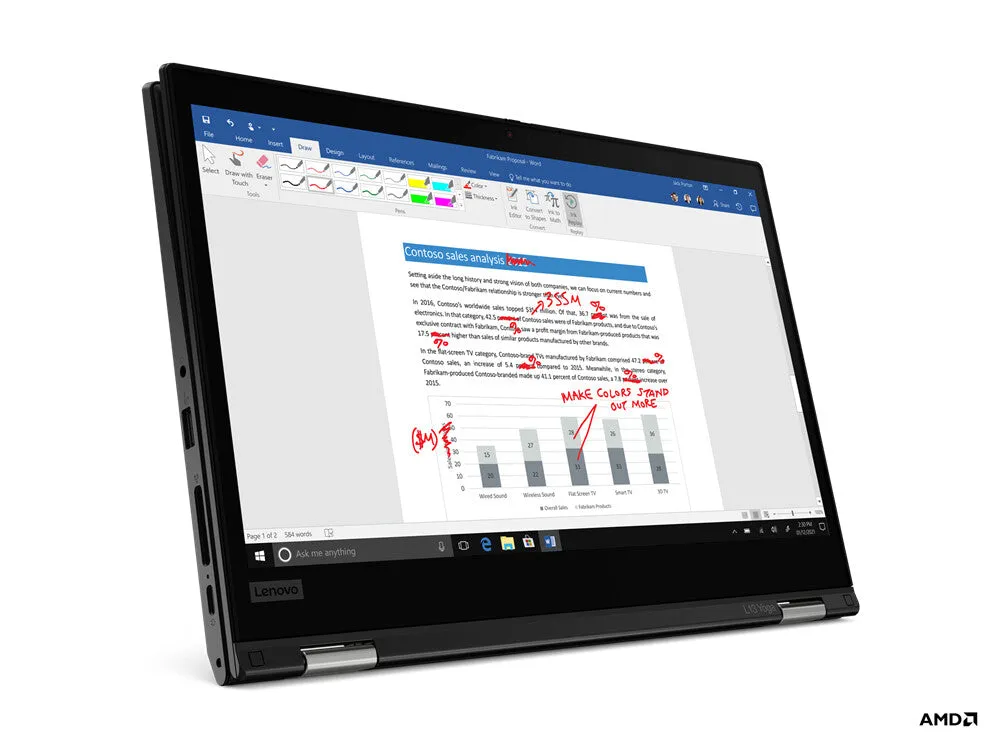 Lenovo ThinkPad L13 Yoga AMD Ryzen™ 5 PRO 5650U Hybrid (2-in-1) 33.8 cm (13.3") Touchscreen Full HD 8 GB DDR4-SDRAM 256 GB SSD Wi-Fi 6 (802.11ax) Windows 10 Pro Black