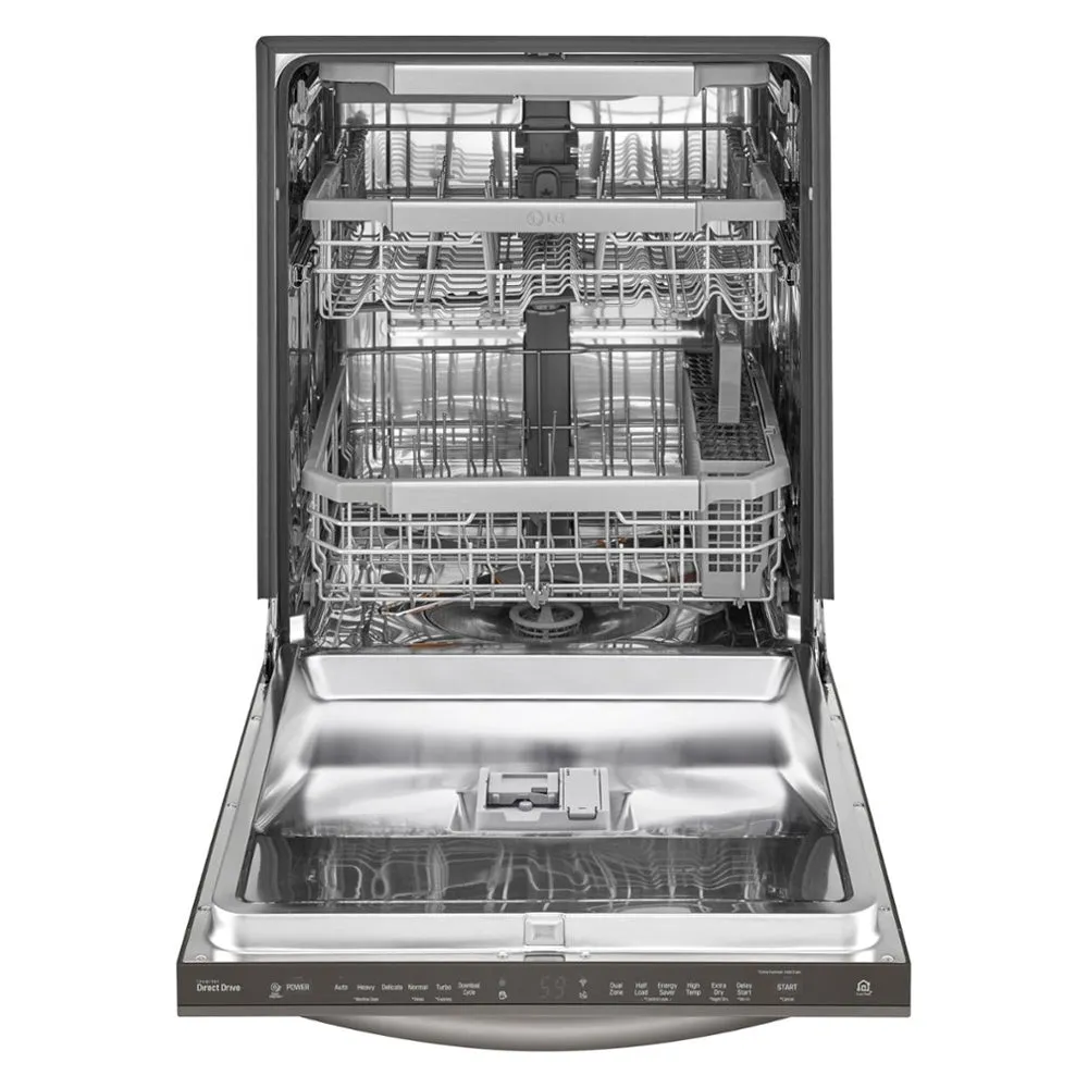 LG - 24" Top Control Smart Wi-Fi Enabled Dishwasher with QuadWash and Steel Tub with Light