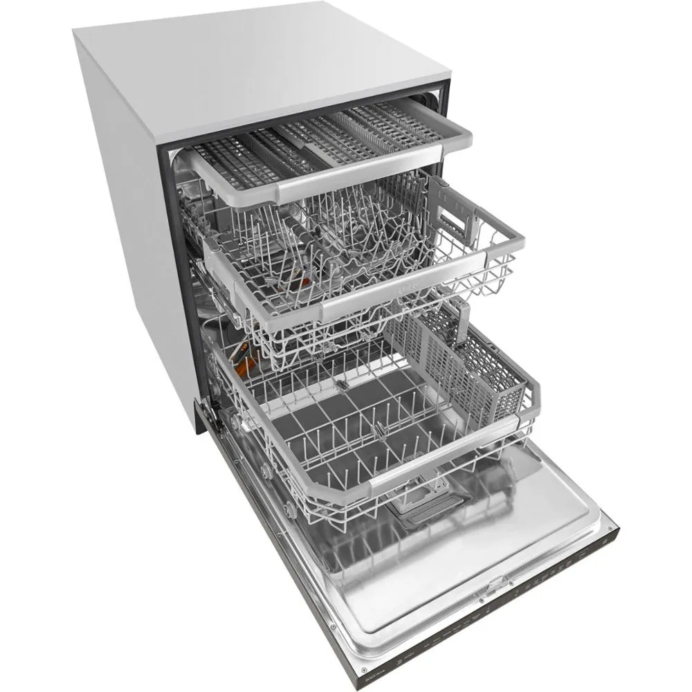 LG - 24" Top Control Smart Wi-Fi Enabled Dishwasher with QuadWash and Steel Tub with Light