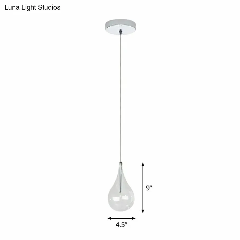 Minimalistic Water-Drop LED Pendant Lamp with Clear Glass and Chrome Finish for Snack Bars