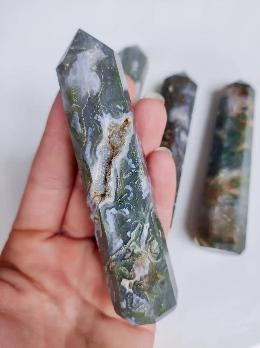 Moss Agate Crystal Towers