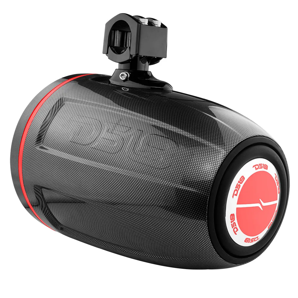 NXL 10" Neodymium Marine and Powersports Towers with Built-in Passive Radiator, 1" Driver and LED RGB Lights 300 Watts Rms -Black Carbon Fiber