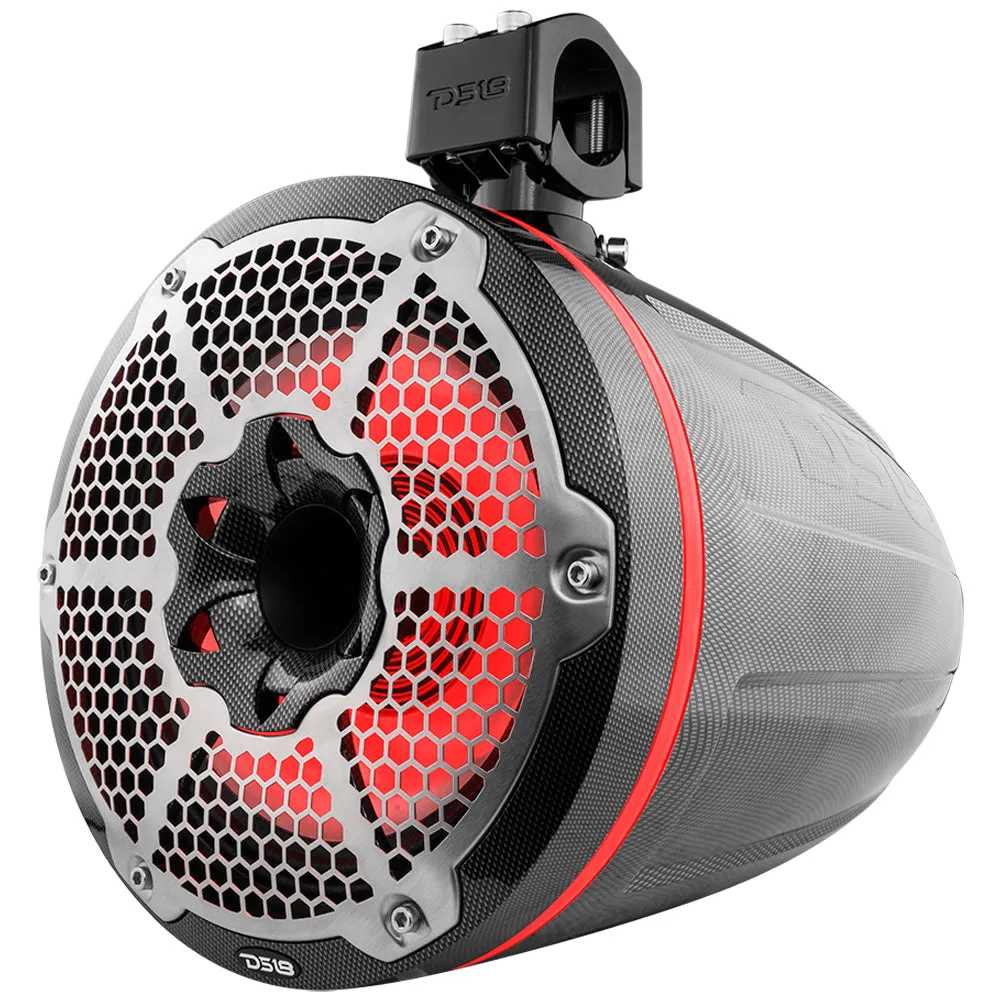 NXL 10" Neodymium Marine and Powersports Towers with Built-in Passive Radiator, 1" Driver and LED RGB Lights 300 Watts Rms -Black Carbon Fiber
