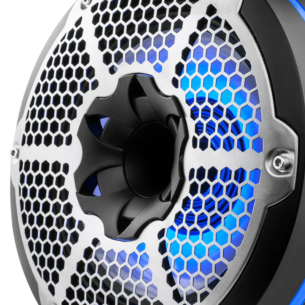 NXL 10" Neodymium Marine and Powersports Towers with Built-in Passive Radiator, 1" Driver and LED RGB Lights 300 Watts Rms