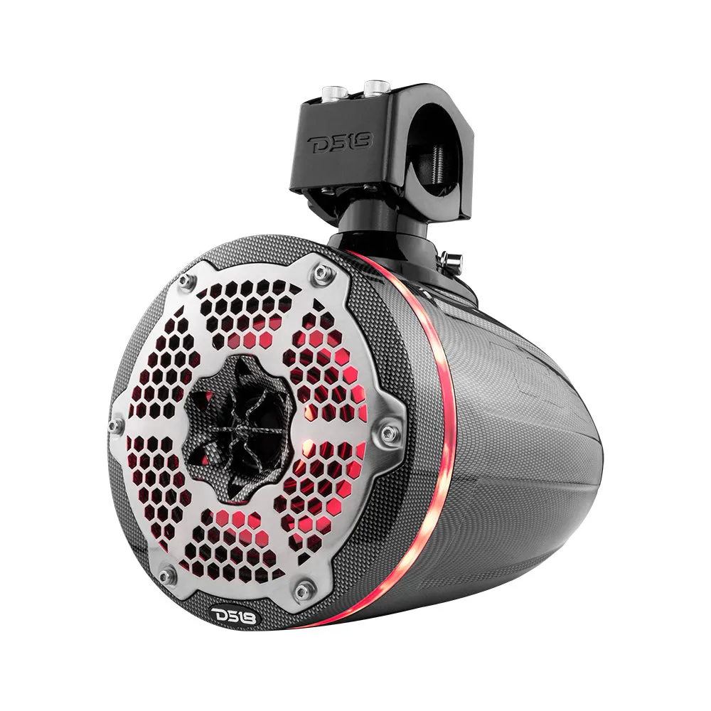 NXL 6.5" Neodymium Marine and Powersports Towers with Built-in Passive Radiator, 1" Driver and LED RGB Lights 150 Watts Rms -Black Carbon Fiber