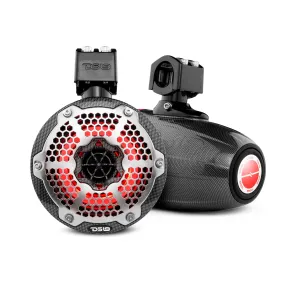 NXL 6.5" Neodymium Marine and Powersports Towers with Built-in Passive Radiator, 1" Driver and LED RGB Lights 150 Watts Rms -Black Carbon Fiber