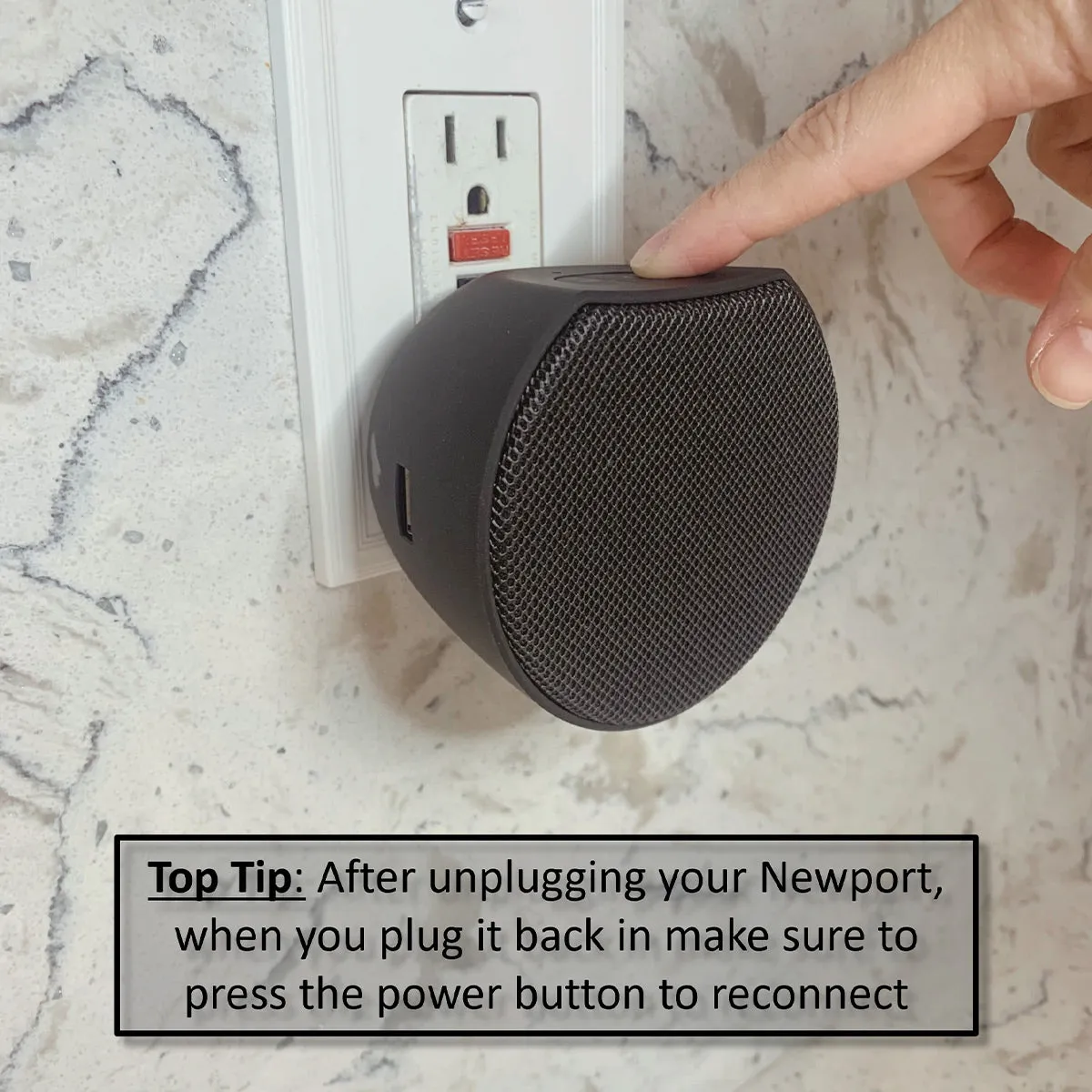 OC Acoustic Newport Plug-in Outlet Speaker with Bluetooth 5.1 and Built-in USB Type-A Charging Port - Pair (Charcoal/Black)