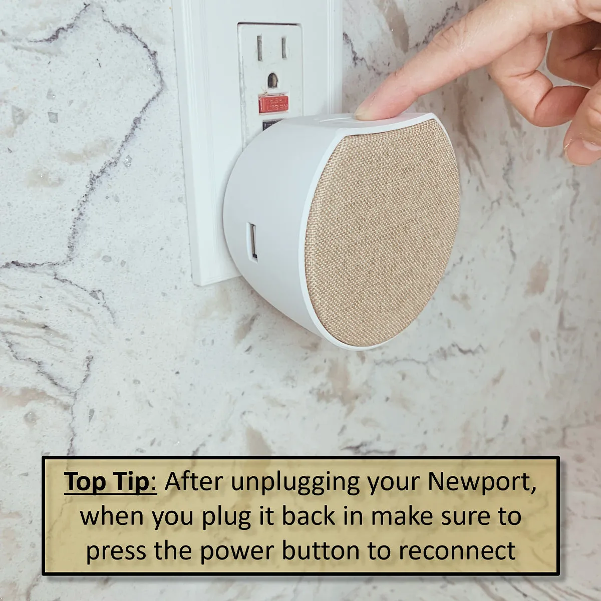 OC Acoustic Newport Plug-in Outlet Speaker with Bluetooth 5.1 and Built-in USB Type-A Charging Port - Set of 4 (Champagne/White)
