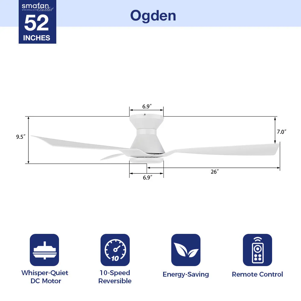 Ogden Low Profile Moern Ceiling Fan with Remote 52 inch(NO LED)