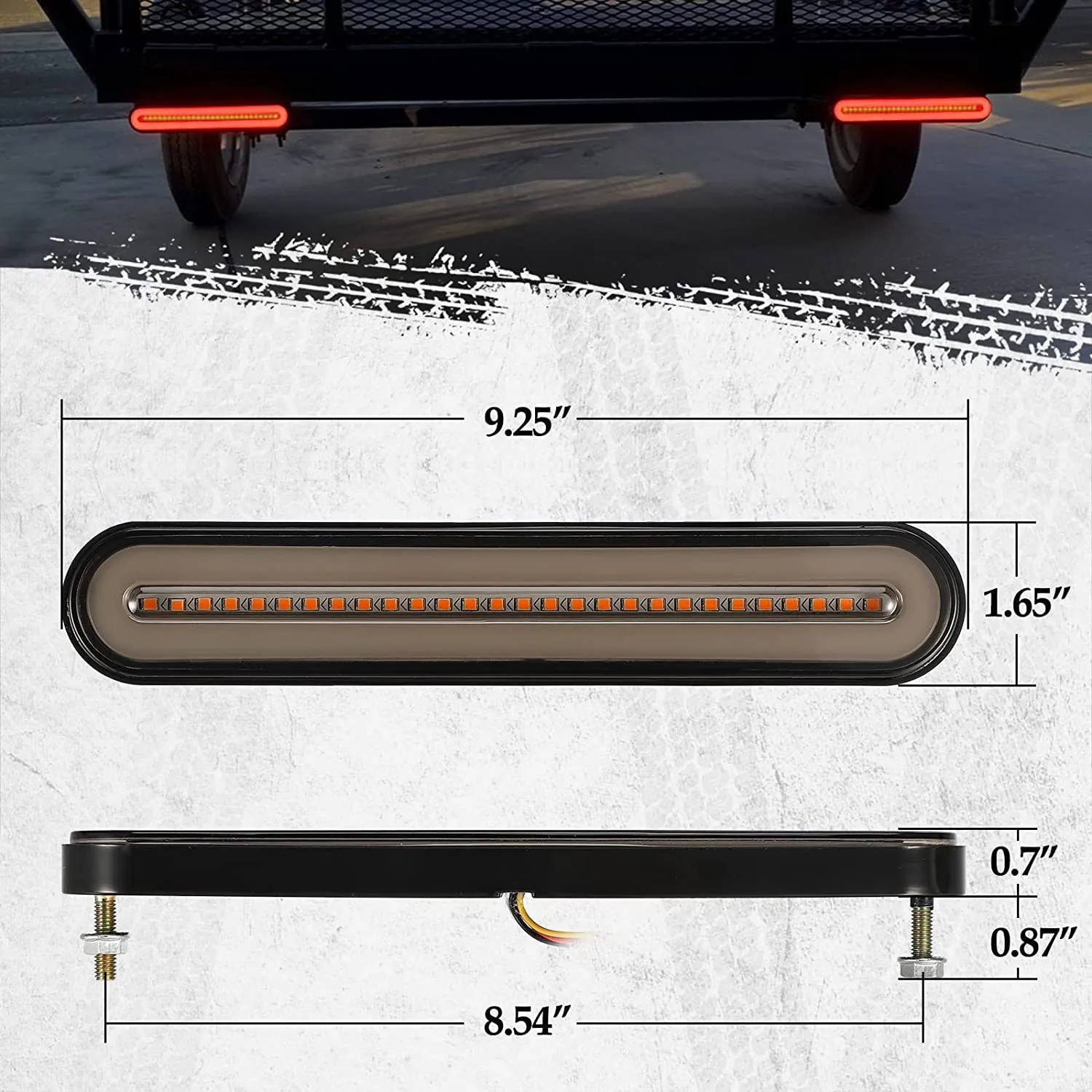 Partsam 1 Pair 9.5 inch Halo Neon Led Truck Trailer Tail Light Bar 100 LED 2835 SMD Amber Red Stop Flowing Turn Signal Brake Rear Tail Light Trailer Truck Smoke Lens