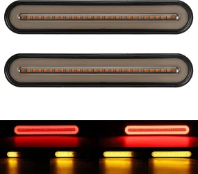 Partsam 1 Pair 9.5 inch Halo Neon Led Truck Trailer Tail Light Bar 100 LED 2835 SMD Amber Red Stop Flowing Turn Signal Brake Rear Tail Light Trailer Truck Smoke Lens