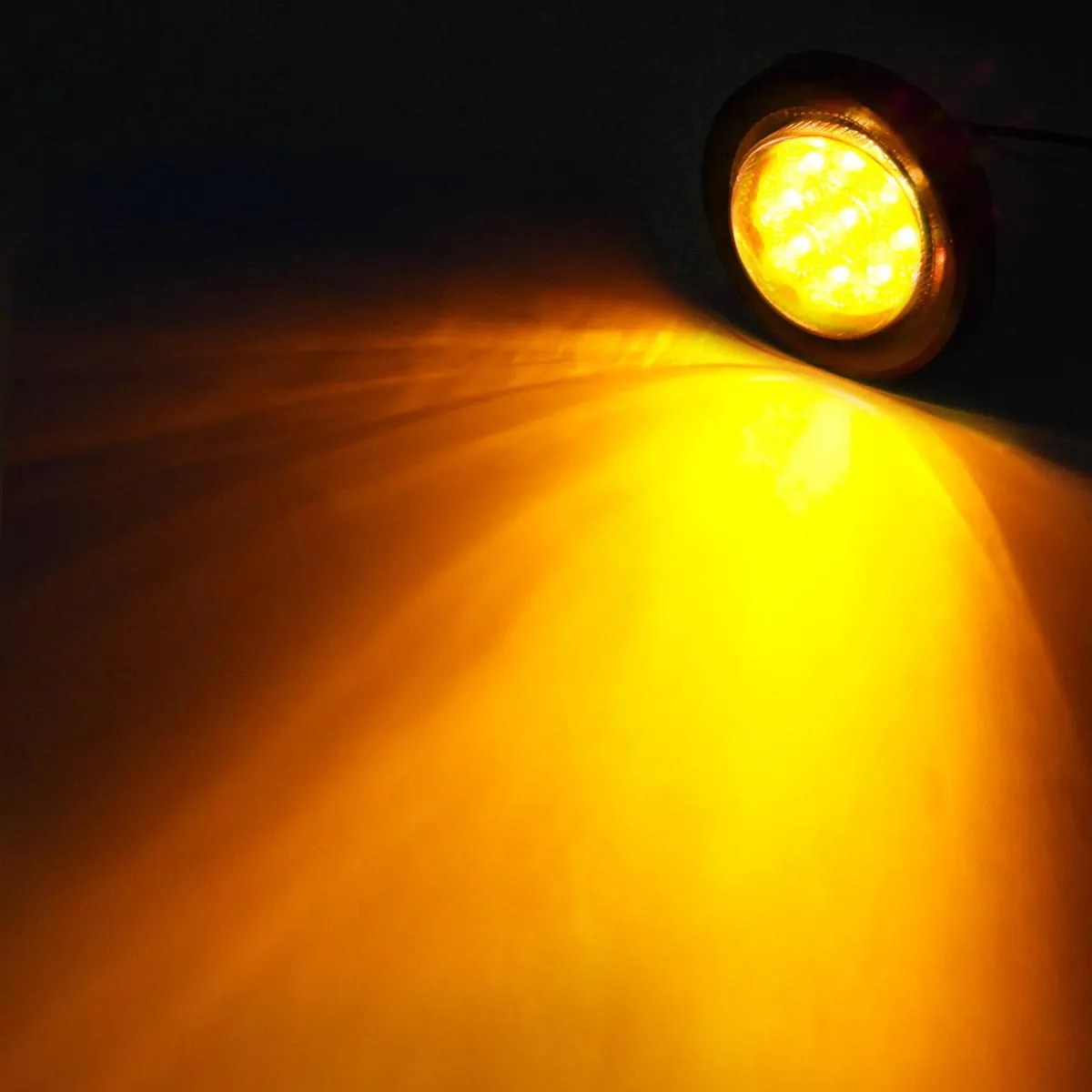 Partsam 10x 2" Round Amber Led Marker Clearance Light 9LED Clear Lens w Reflector Kits Trailer, Grommet/Pigtails, 2 inch round led trailer lights clear, 2 inch round led marker lights