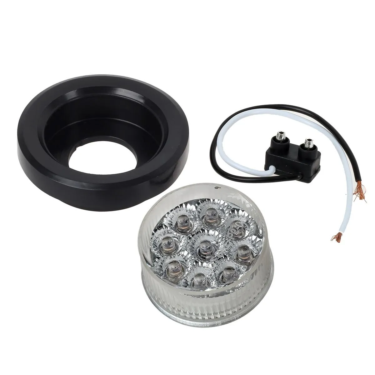 Partsam 10x 2" Round Amber Led Marker Clearance Light 9LED Clear Lens w Reflector Kits Trailer, Grommet/Pigtails, 2 inch round led trailer lights clear, 2 inch round led marker lights