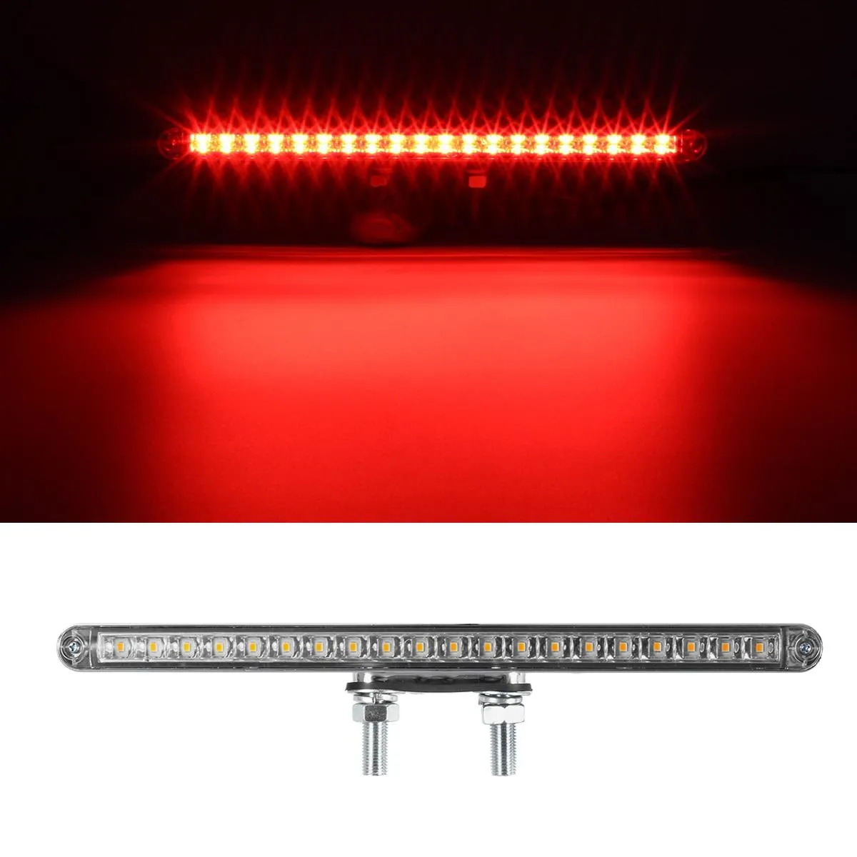 Partsam 2Pcs 12inch Clear Lens Red / Amber LED Combo Dual Face Truck Semi Trailer Light Bars 20LED Waterproof w Double Studs Sealed Trailer Led Pedestal Turn Signal Stop Tail Marker Clearance Lights