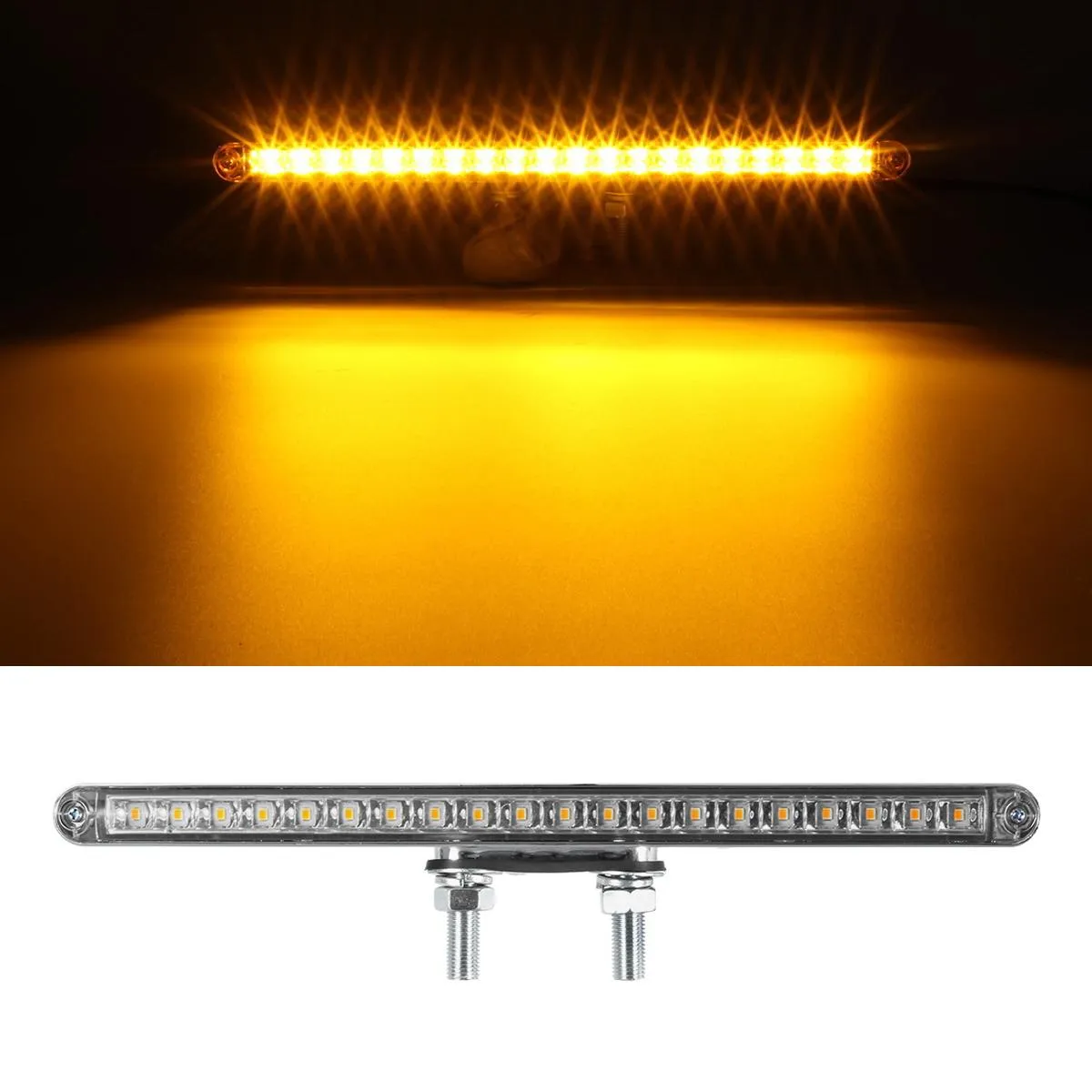 Partsam 2Pcs 12inch Clear Lens Red / Amber LED Combo Dual Face Truck Semi Trailer Light Bars 20LED Waterproof w Double Studs Sealed Trailer Led Pedestal Turn Signal Stop Tail Marker Clearance Lights
