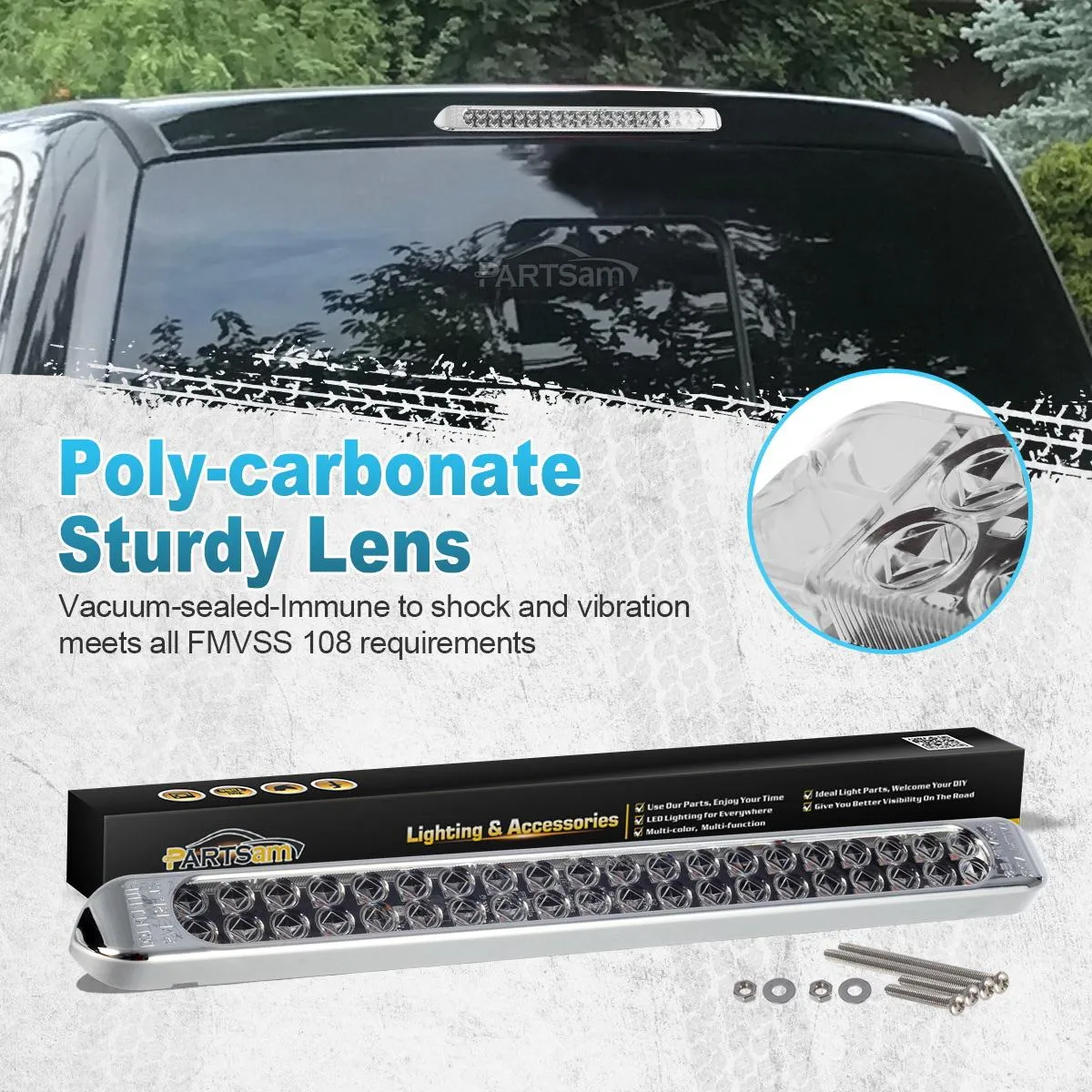 Partsam 2Pcs 17 Inch White Led Truck Trailer Light Bar 40 LED Clear Lens Dual Row, Sealed White 17inch LED Waterproof Light Bar Backup Reverse Dome Interior Marker Lights for Pickup RV