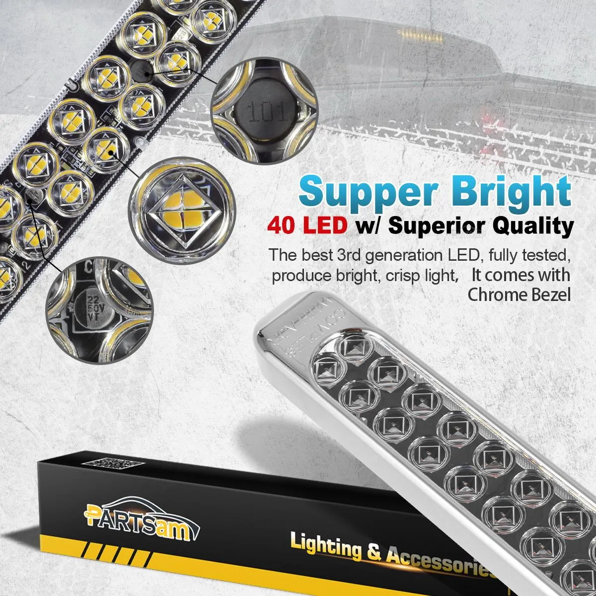 Partsam 2Pcs 17 Inch White Led Truck Trailer Light Bar 40 LED Clear Lens Dual Row, Sealed White 17inch LED Waterproof Light Bar Backup Reverse Dome Interior Marker Lights for Pickup RV