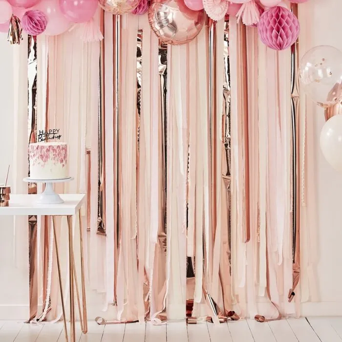 Pink   Rose Gold Party Streamers Backdrop
