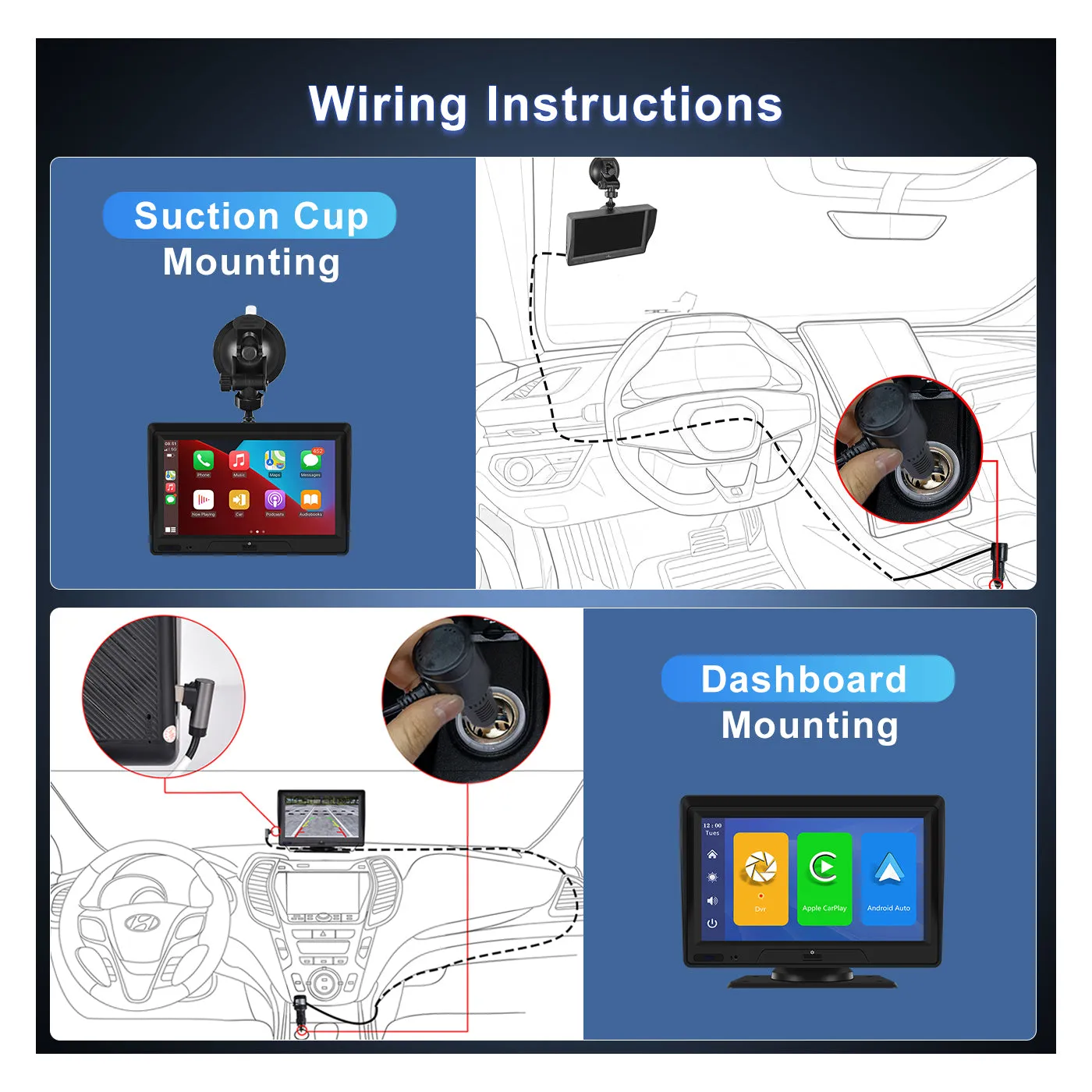 PODOFO Newest Portable Car Stereo with Wireless Carplay Android Auto, 7 inch HD Touchscreen Car Radio Receiver with Dash Camera/Backup Camera, 64G TFCard /Aux , Mirrorlink, FM Transmitter, Voice Control