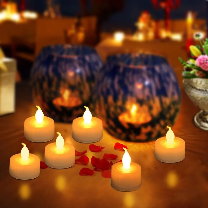 Pure Source India Flickering Flameless and Smokeless LED Tealight Candles for Wedding/Party Decorations/Birthday (Warm White) (4 X 5 CM) (18 PCS)
