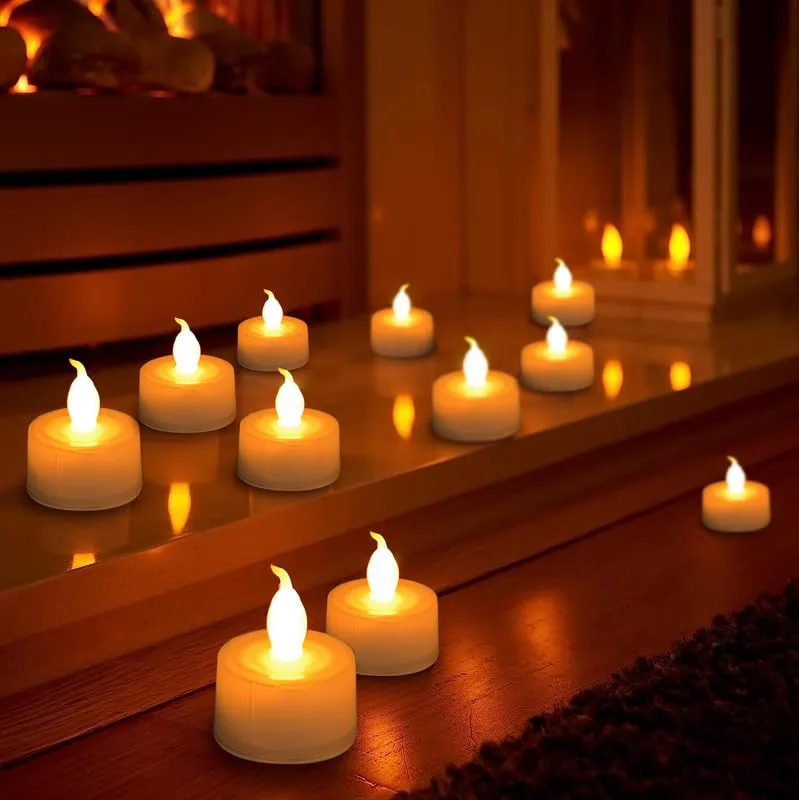 Pure Source India Flickering Flameless and Smokeless LED Tealight Candles for Wedding/Party Decorations/Birthday (Warm White) (4 X 5 CM) (18 PCS)