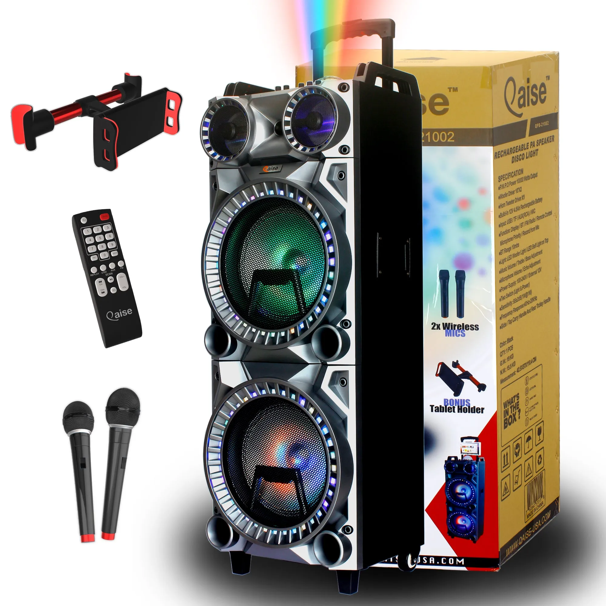 QPB-21002 High Power Dual 10" Rechargeable Bluetooth karaoke speaker