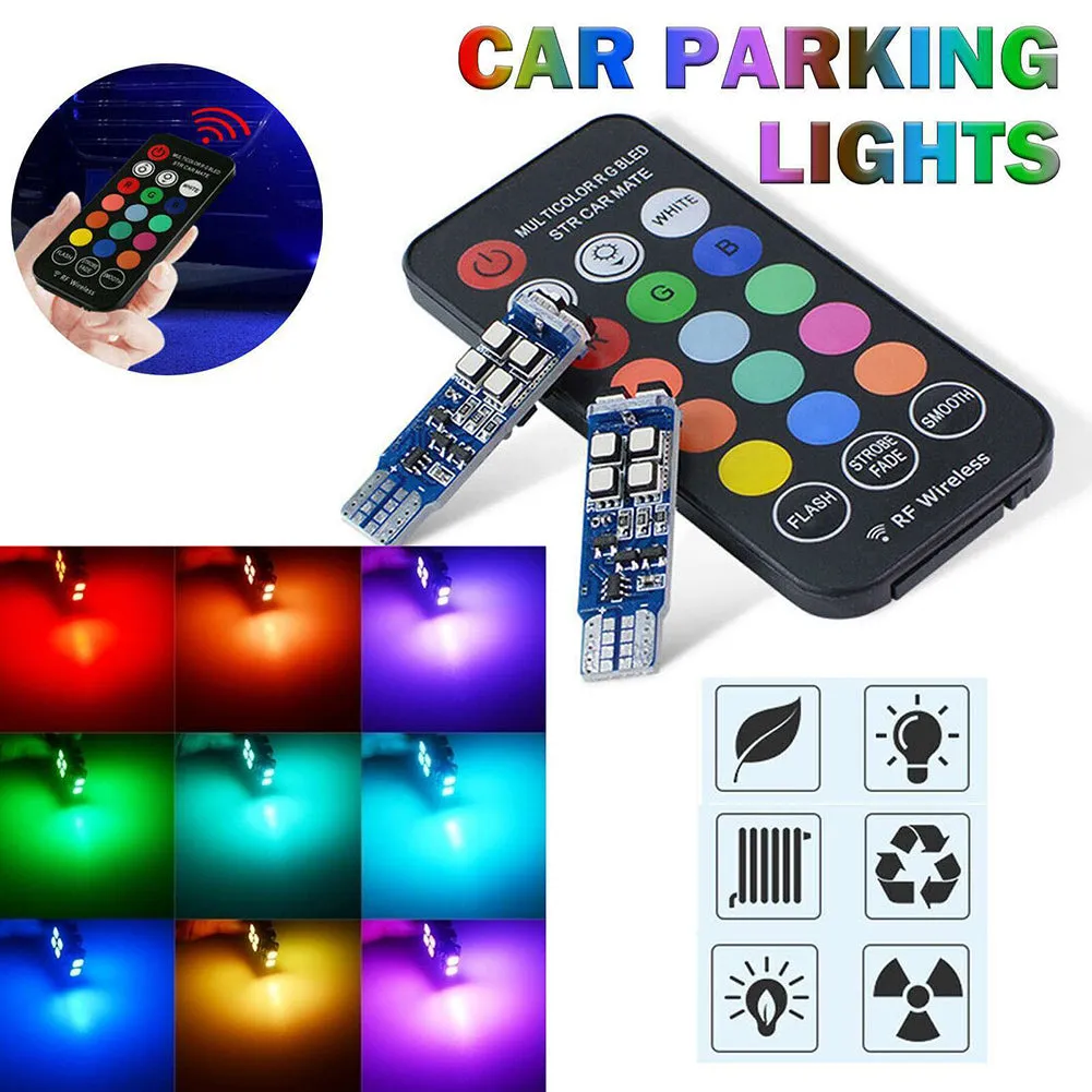 RGB T10 W5W Led Bulbs Multi-color 360-degree Lighting Interior