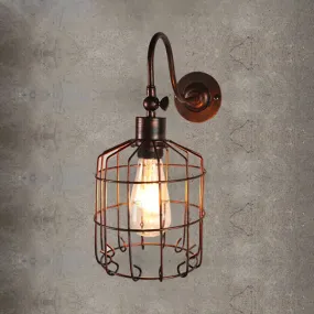 Rustic Stylish Birdcage Iron Wall Sconce Light Fixture - Antique Brass/Weathered Copper - Perfect for Restaurants