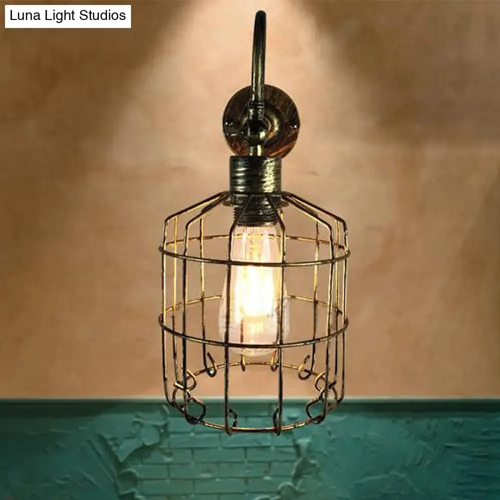 Rustic Stylish Birdcage Iron Wall Sconce Light Fixture - Antique Brass/Weathered Copper - Perfect for Restaurants