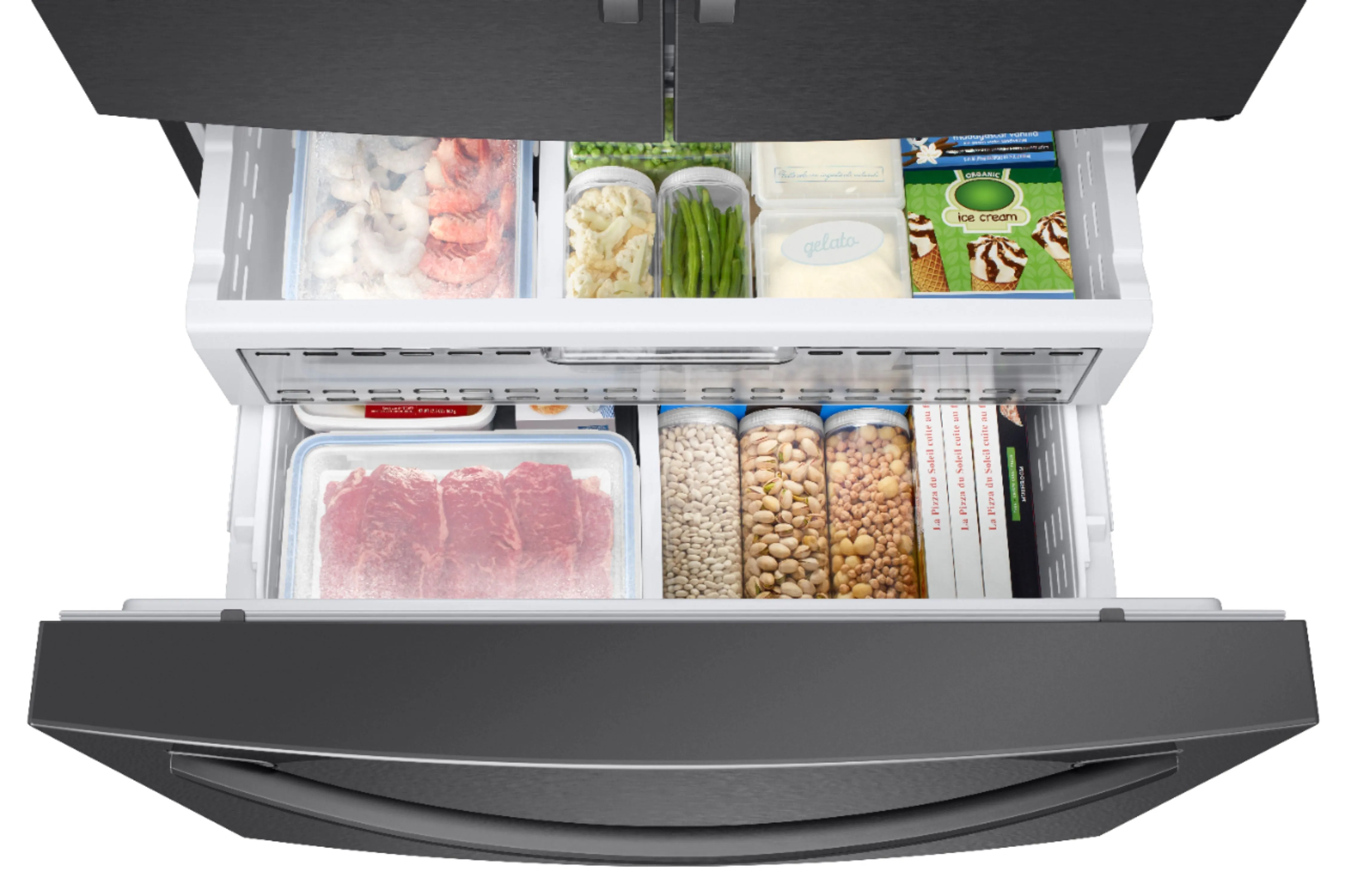 Samsung - 28 Cu. Ft. French Door Fingerprint Resistant Refrigerator with CoolSelect Pantry™ - Black stainless steel