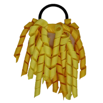 School Hair Accessories Short Curly Ponytail Streamer Hair Tie - Lemon Yellow (28 colours options to pick from)