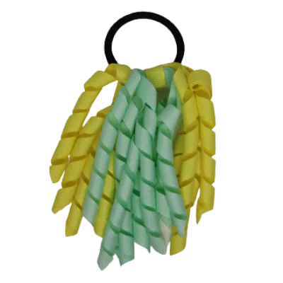 School Hair Accessories Short Curly Ponytail Streamer Hair Tie - Lemon Yellow (28 colours options to pick from)
