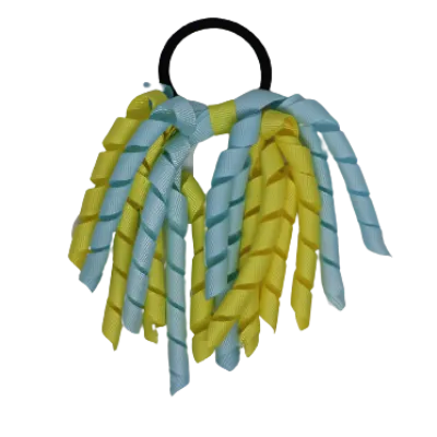 School Hair Accessories Short Curly Ponytail Streamer Hair Tie - Lemon Yellow (28 colours options to pick from)