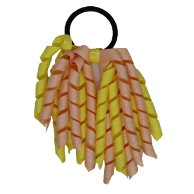 School Hair Accessories Short Curly Ponytail Streamer Hair Tie - Lemon Yellow (28 colours options to pick from)