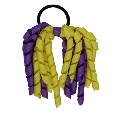 School Hair Accessories Short Curly Ponytail Streamer Hair Tie - Lemon Yellow (28 colours options to pick from)