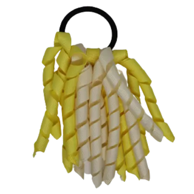 School Hair Accessories Short Curly Ponytail Streamer Hair Tie - Lemon Yellow (28 colours options to pick from)