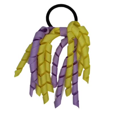 School Hair Accessories Short Curly Ponytail Streamer Hair Tie - Lemon Yellow (28 colours options to pick from)