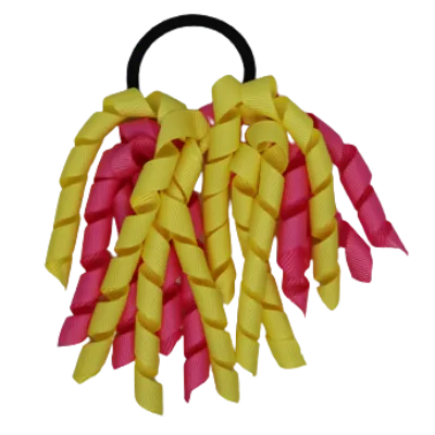 School Hair Accessories Short Curly Ponytail Streamer Hair Tie - Lemon Yellow (28 colours options to pick from)