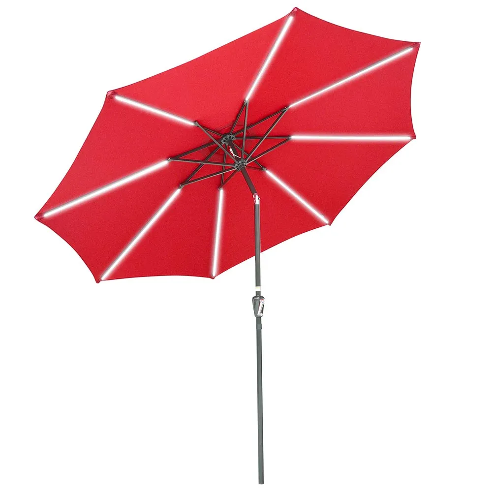 Solar Patio Umbrella with Light Tube Tilt Metal 9ft 8-Rib