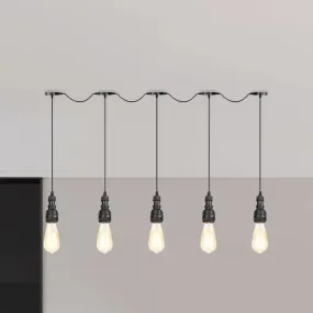Vintage Iron Restaurant Pendant Lamp - Exposed Bulb - Black Finish - 5/7 Lights - Tandem Multi-Hanging Light Fixture