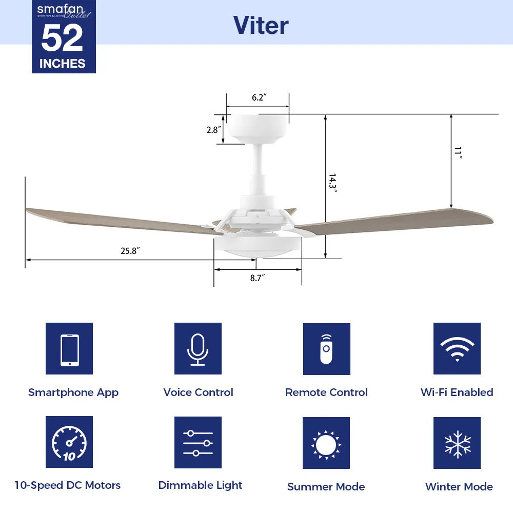 Viter Outdoor Ceiling Fan with Dimmable LED Light Remote-Smart 52"