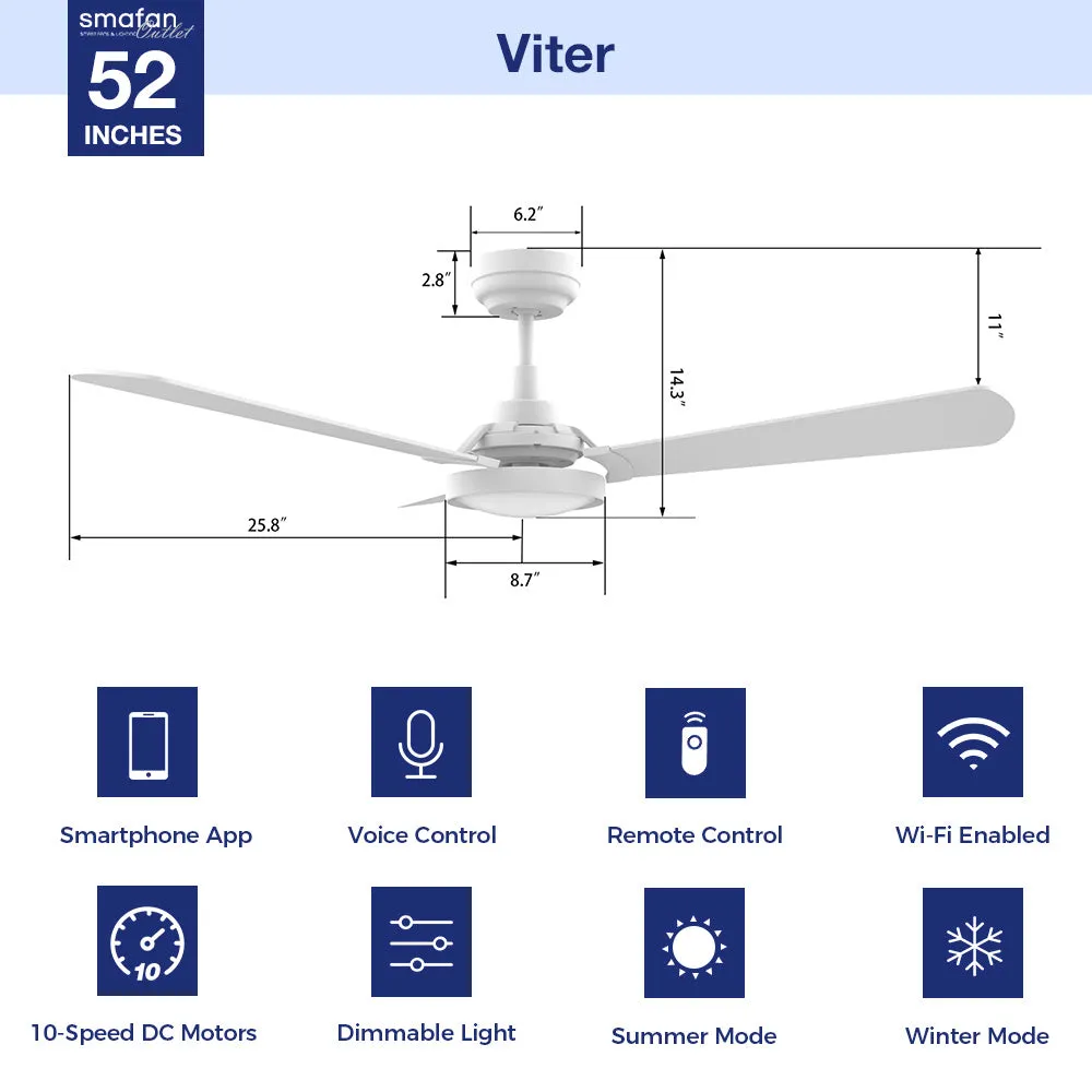 Viter Outdoor Ceiling Fan with Dimmable LED Light Remote-Smart 52"