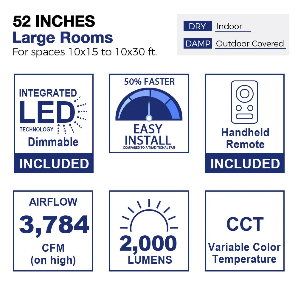 Viter Outdoor Ceiling Fan with Dimmable LED Light Remote-Smart 52"