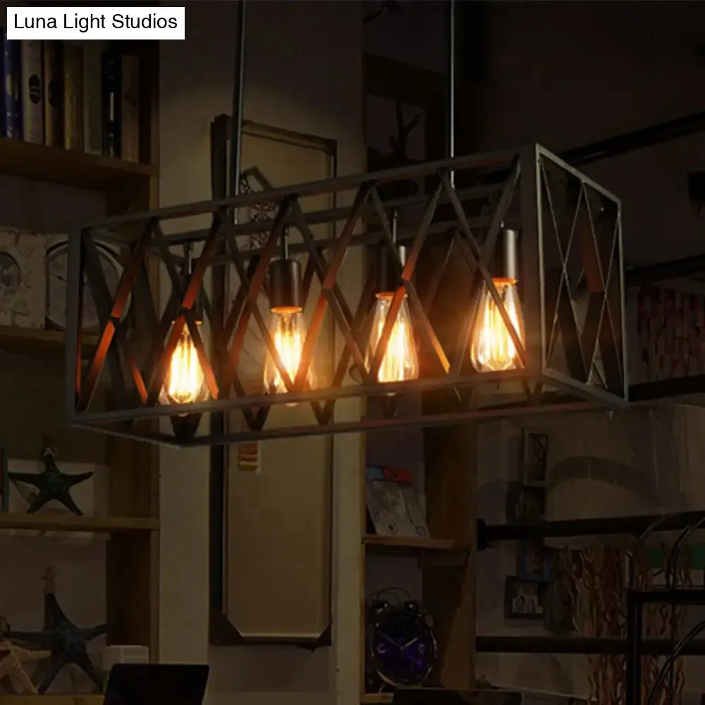 Wrought Iron Black Rectangular Hanging Light Fixture - Industrial Style for Bar Island Lighting